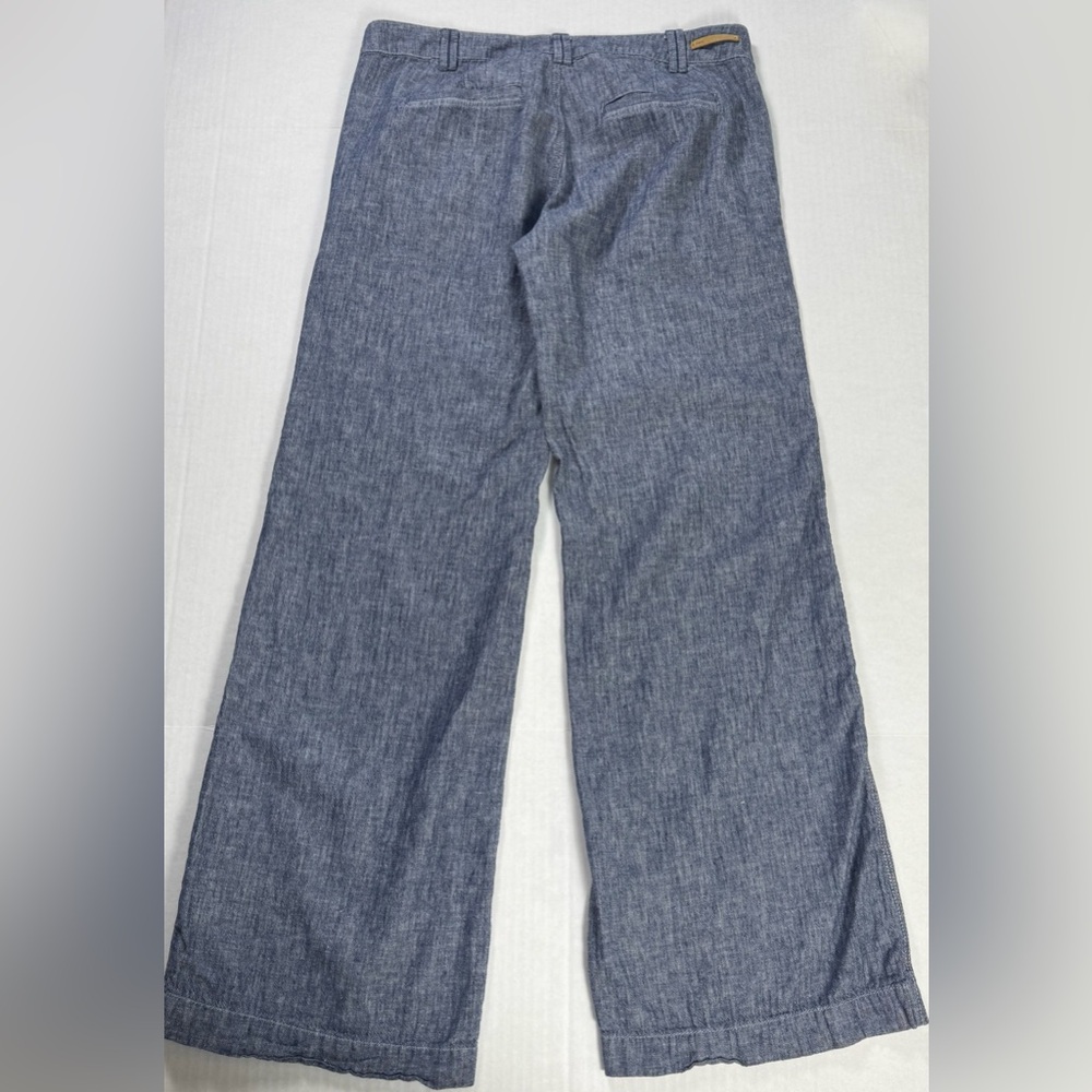 PILCRO Anthropologie Wide Leg Linen Blend Chambray Pants Blue Size 6 - Picture 3 of 11